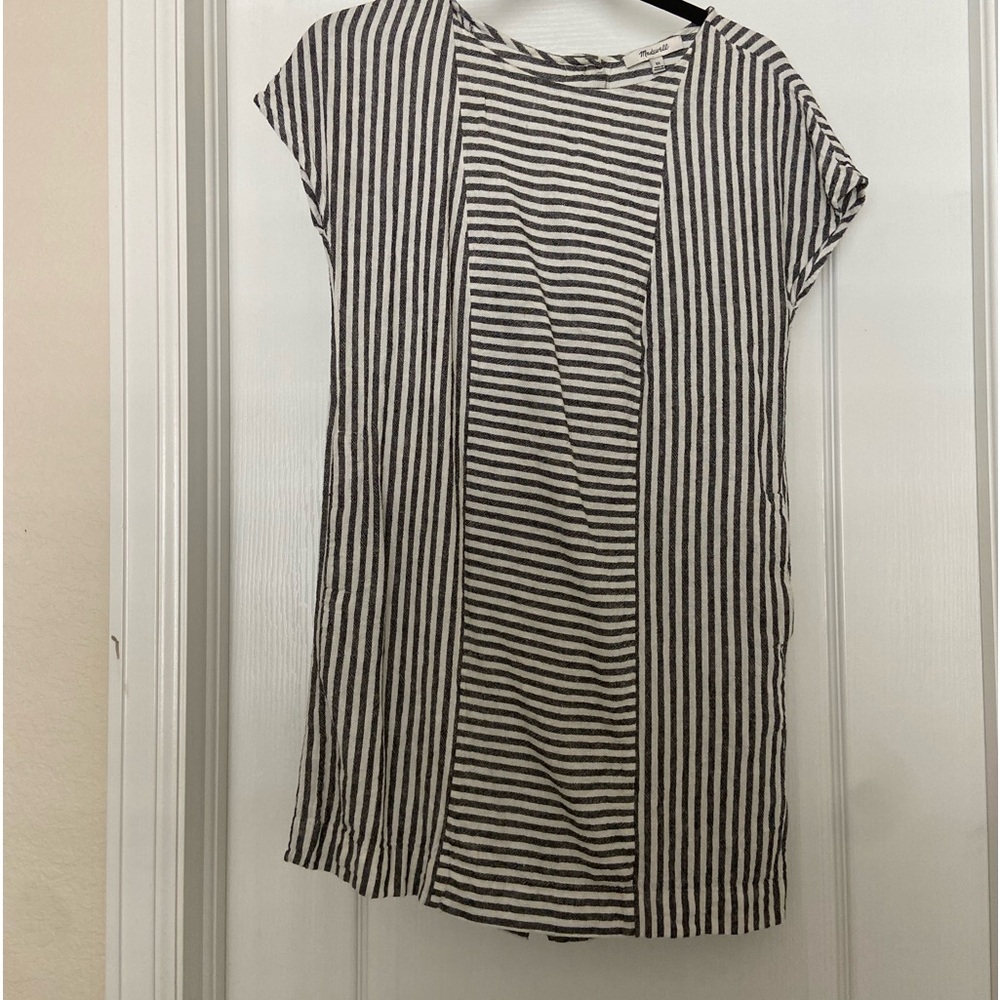Madewell Striped Linen button back dress